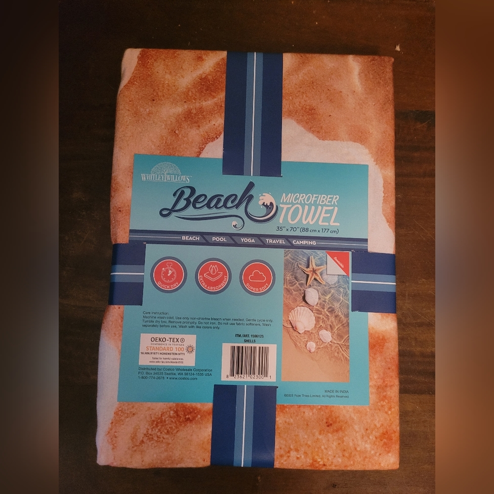 NEW Microfiber Beach Towel with Sand & Shells